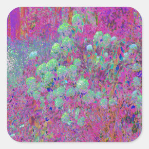 Sticker Carré Jardin magenta avec fleurs d'hortensia aqua
