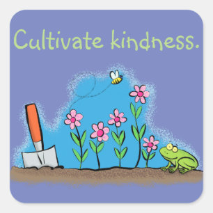 Sticker Carré Jardin mignon avec des fleurs de grenouille et aut