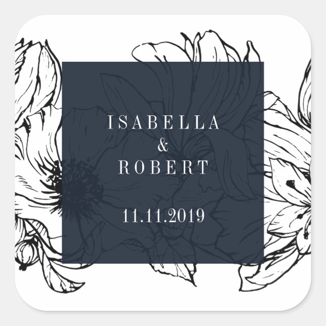 Sticker Carré Jardin moderne | Bleu | mariage floral (Devant)