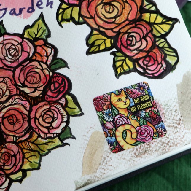 Sticker Carré Jardin Orange Tabby Chat (Créateur téléchargé)