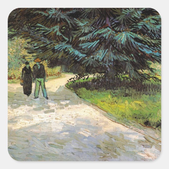 Sticker Carré Jardin public avec couple par Vincent van Gogh (Devant)