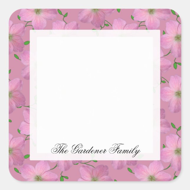 Sticker Carré Jardin romantique Fleur de géranium rose sur n'imp (Devant)