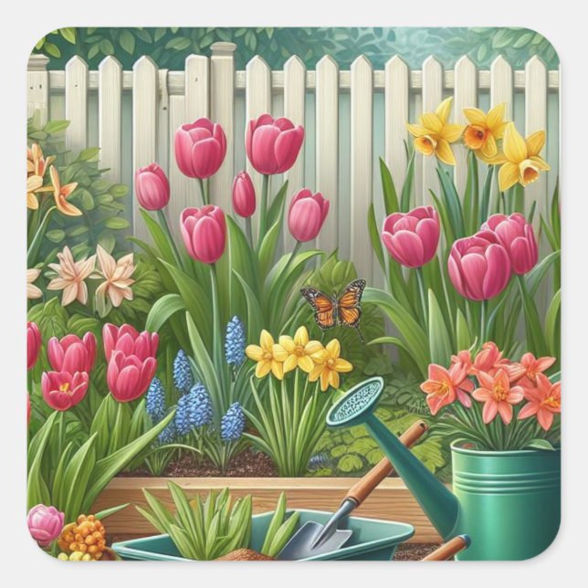 Sticker Carré Jardin rose Tulip Floral (Devant)