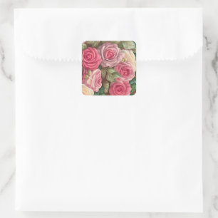 Sticker Carré Jardin Rose victorien - Fleurs rose pastel