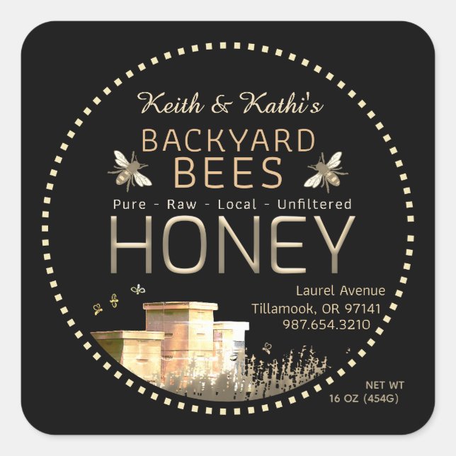 Sticker Carré Jardin ruches d'abeilles et petites abeilles sur n (Devant)