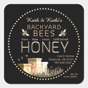 Sticker Carré Jardin ruches d'abeilles et petites abeilles sur n