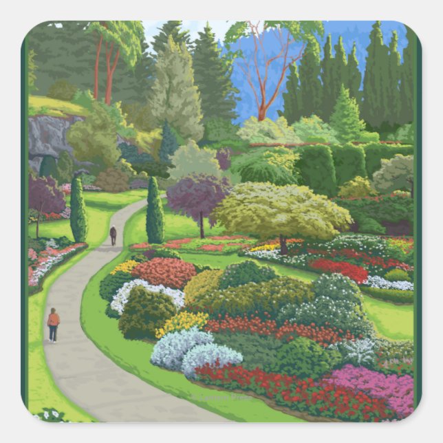 Sticker Carré Jardins de Butchart - baie de Brentwood (Devant)