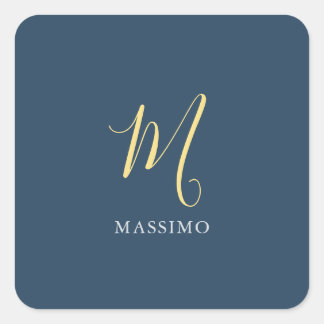Sticker Carré Jasmin Monogramme Gris Ardoise Nom Spécial Cadeau
