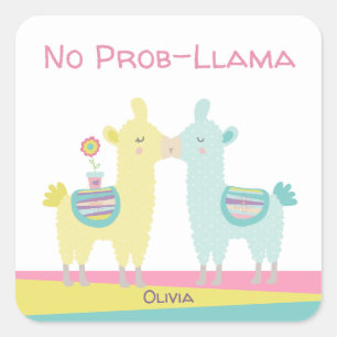 Sticker Carré Jaune aqua llama embrasser mignonette école kawaii