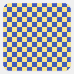 Sticker Carré Jaune beurre et motif à carreaux bleus sur fond da