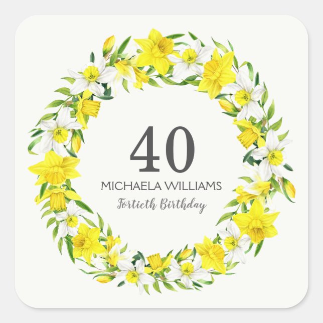Sticker Carré Jaune Daffodiles Blanches Wreath 40e anniversaire (Devant)