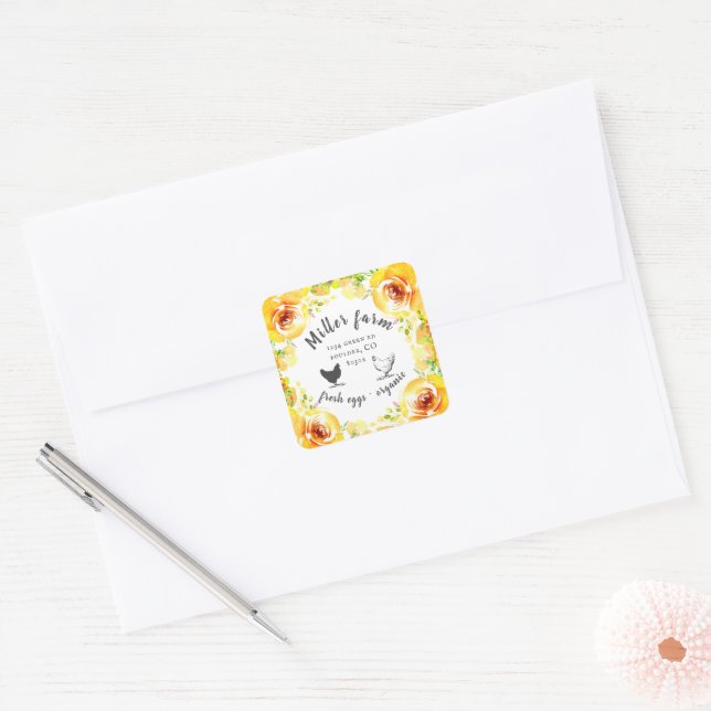 Sticker Carré Jaune Été Floral Agritourisme Oeuf Carton (Enveloppe)