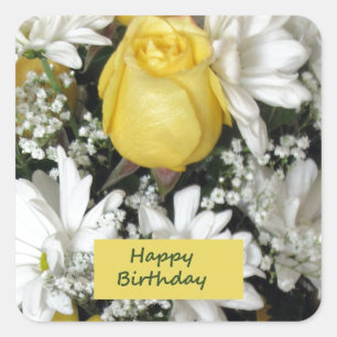 Sticker Carré Jaune Rose Blanc Daisie Anniversaire