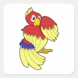 Sticker Carré Jaune rouge perroquet