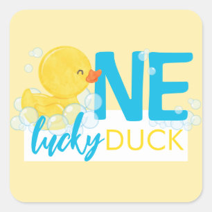 Sticker Carré Jaune Un Canard chanceux 1er anniversaire