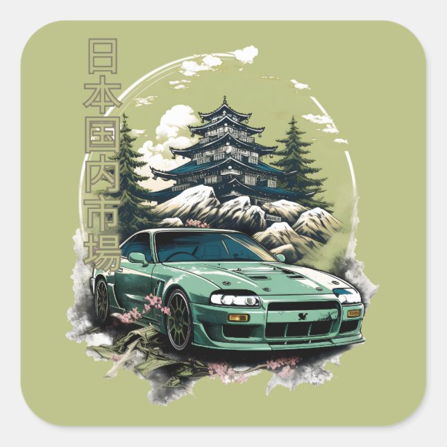 Sticker Carré JDM car with Japanese landscape on background (Devant)