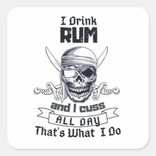 Sticker Carré Je Bois Du Rhum Pirate Crâne Drôle Costume