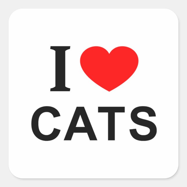 STICKER CARRÉ JE ❤️ CHATS J'AIME CHATS J'AIME CHATS COEUR CHATS  (Devant)