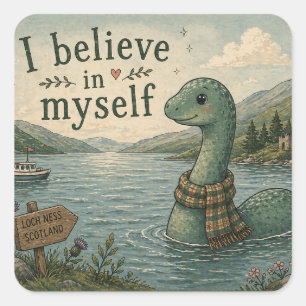 Sticker Carré Je crois en moi-même Monstre du Loch Ness fantaisi