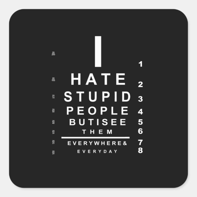 Sticker Carré Je déteste les stupides gens (Devant)