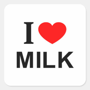 STICKER CARRÉ JE ❤️ LE LAIT J'AIME LE LAIT JE LE LAIT DU COEUR