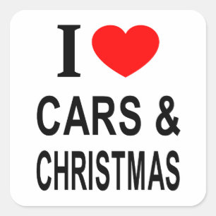 Sticker Carré Je ❤️ les Voitures & Noël J'AIME les Voitures & No