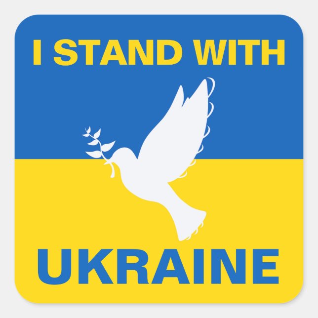 Sticker Carré Je me tiens avec l'Ukraine Pavillon ukrainien Dove (Devant)