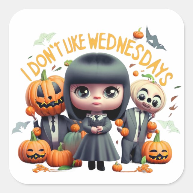 Sticker Carré Je n'aime pas les Halloweens de mercredi (Devant)