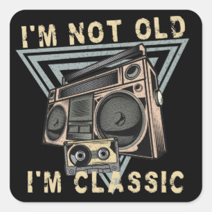 Sticker Carré Je ne suis pas vieux, je suis une boombox classiqu