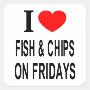 Sticker Carré Je ❤️ POISSON & FRITES LE VENDREDI J'AIME POISSON