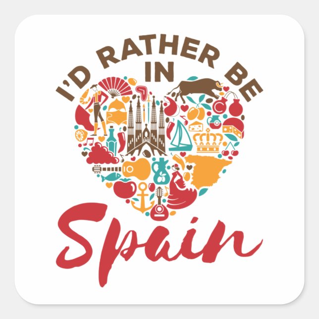 Sticker Carré Je préférerais être en Espagne (Devant)