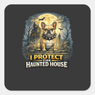 Sticker Carré Je Protège La Maison Hantée French Bulldog Hallowe
