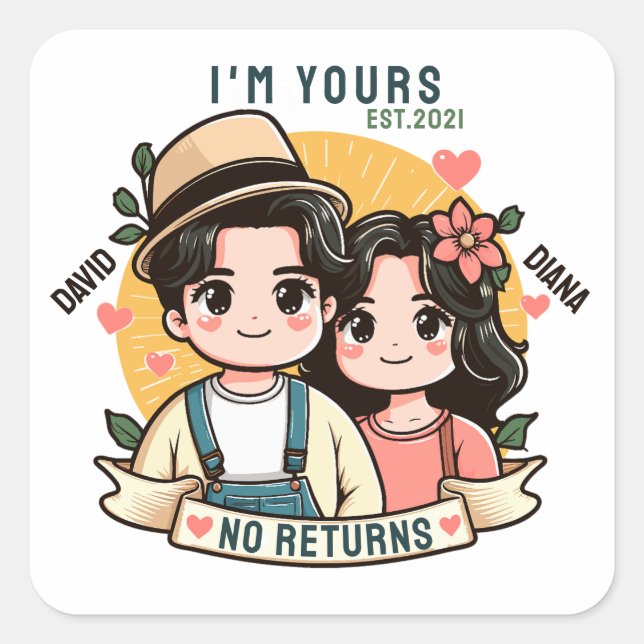 Sticker Carré Je suis à vous Aucun remboursement Couple Valentin (Devant)