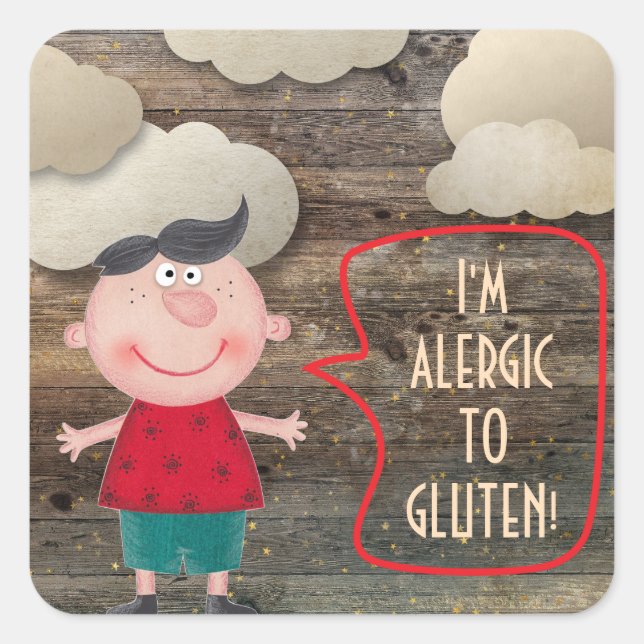 STICKER CARRÉ JE SUIS ALLERGIQUE GLUTEN LAIRY SWEET RUSTIC GARÇO (Devant)