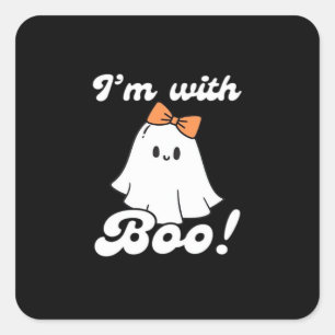 Sticker Carré Je suis avec Boo drôle style rétro