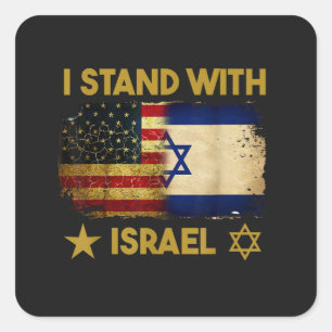 Sticker Carré Je suis avec Israël Drapeau Amérique