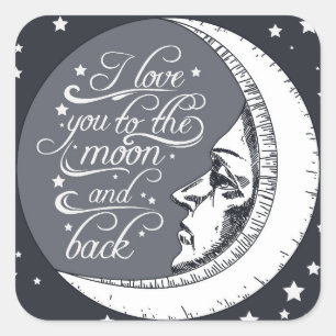 Sticker Carré Je t'aime à la lune et au dos