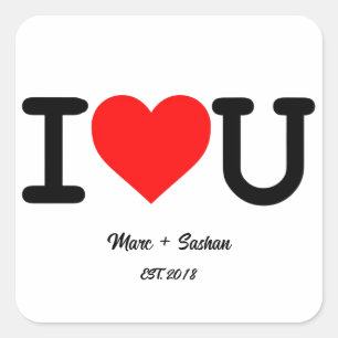 Sticker Carré Je t'aime : Cœur rouge avec noms personnalisés et
