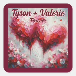 Sticker Carré Je t'aime deux coeurs Abstraits Personnalisés
