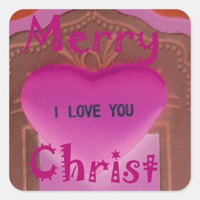 Sticker Carré Je t'aime Joyeux Coeur de Noël (Devant)