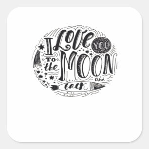 Sticker Carré Je t'aime jusqu'à la lune et retour Classique Mini