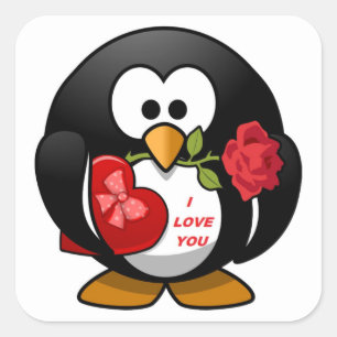 STICKER CARRÉ "JE T'AIME" PENGUIN