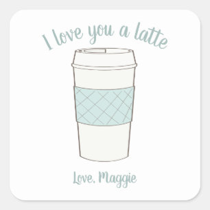 Sticker Carré Je t'aime tasse de café Latte Valentine