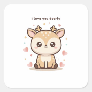 Sticker Carré Je T'Aime Tendrement Joli Puchi Dōshi Cerf Noël