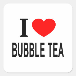 STICKER CARRÉ JE ❤️ TEA BULLE J'ADORE LE THÉ BULLE I COEUR BUBBL