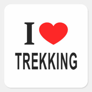STICKER CARRÉ JE ❤️ TREKKING J'AIME TREKKING JE TREKKING COEUR