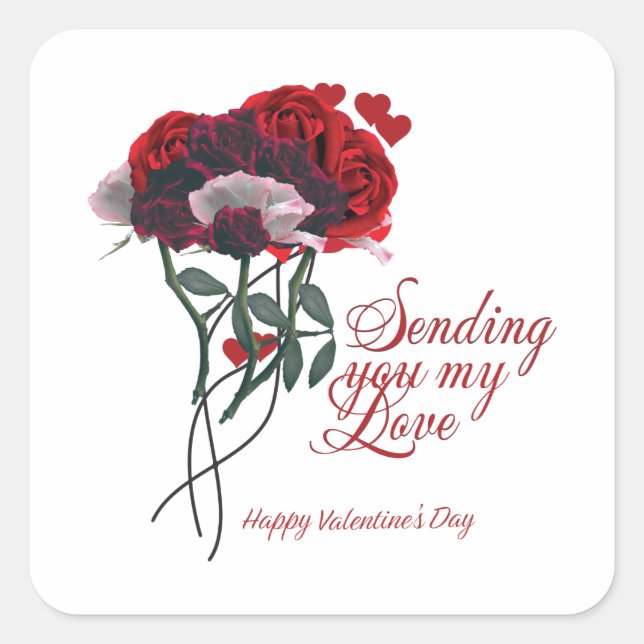 Sticker Carré Je vous envoie mon amour Bonne Saint Valentin (Devant)