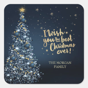 Sticker Carré Je Vous Souhaite Le Meilleur Noël Jamais, Pin Bleu