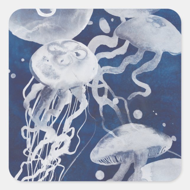 Sticker Carré Jellyfish sur Arrière - plan de la Marine (Devant)