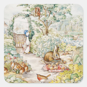 Sticker Carré Jemima Puddle Duck dans le jardin de M. Mc Gregor